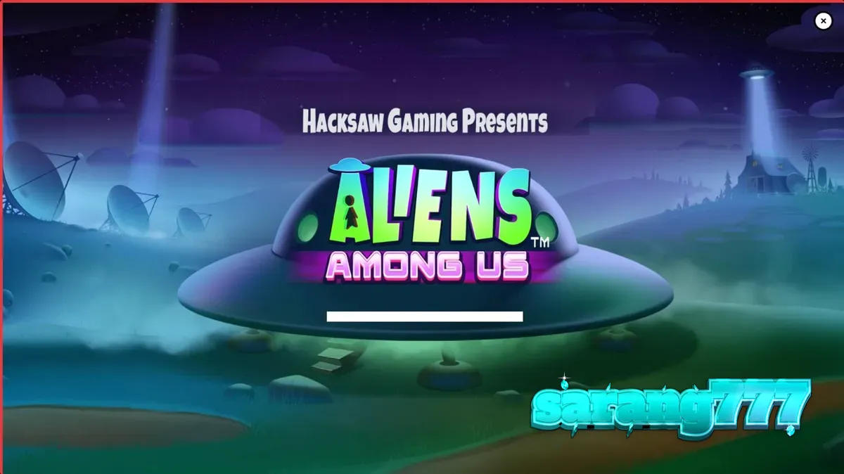 Tampilan visual slot Aliens Among Us dengan tema invasi alien dan agen FBI